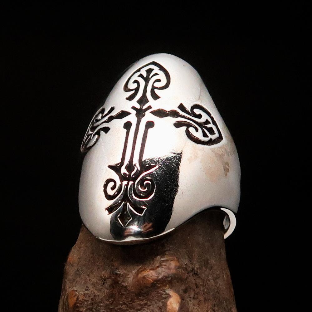 Perfectly crafted Men's Coptic Cross Ring Antiqued - Sterling Silver