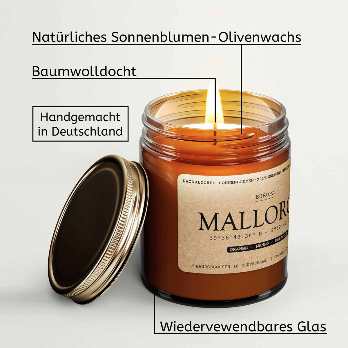 Barcelona Duftkerze - Mango | Pfirsich | Zuckerrohr